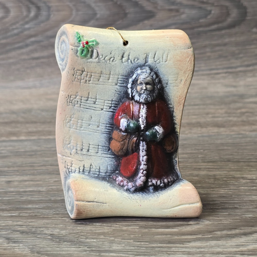 Silent Night Santa Ornament Vtg Scroll Music Sheet Christmas Tree Decor‎ Ceramic